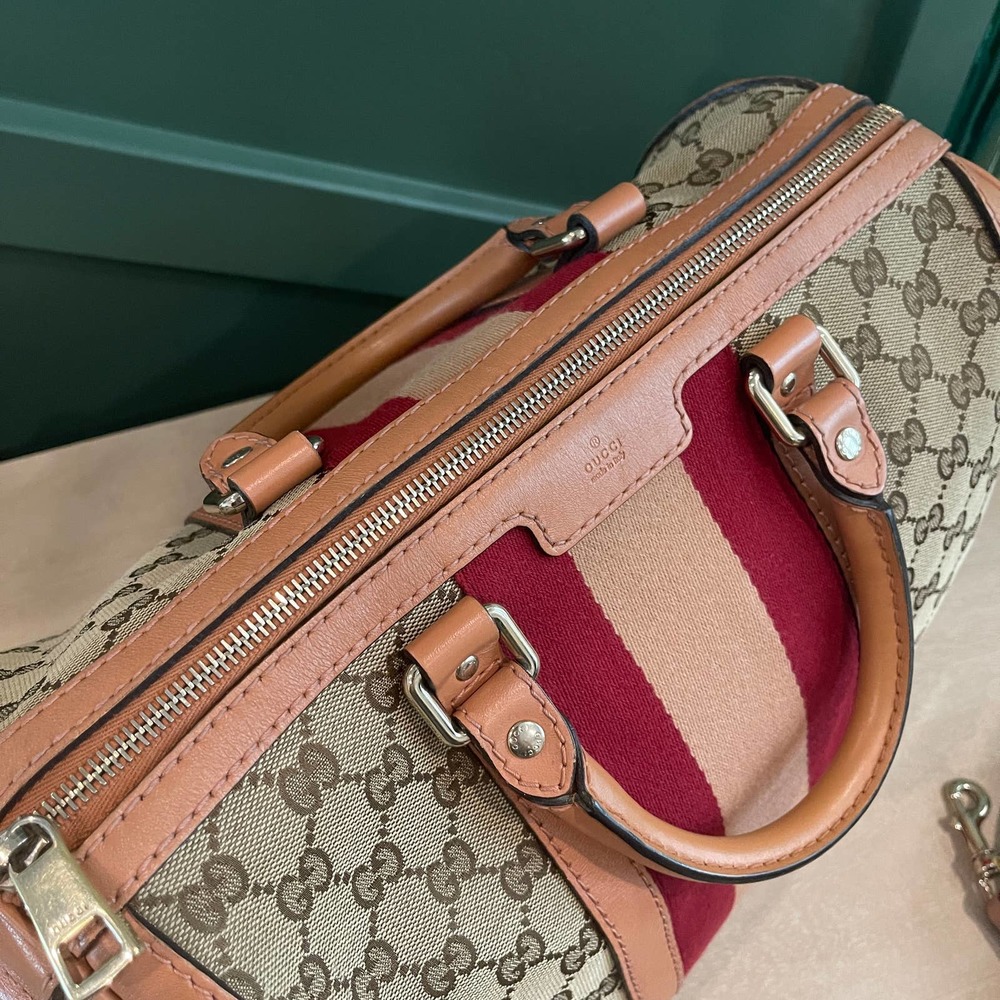 Gucci Boston GG Supreme Canvas Tan Red Crossbody - Picture 11 of 16